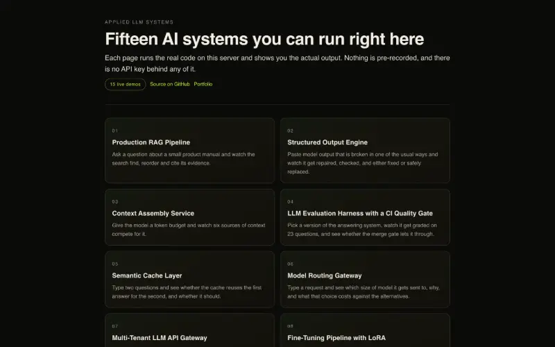 Screenshot of the applied-llm-systems homepage