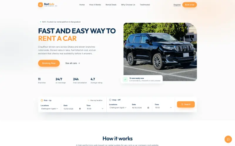 Screenshot of the Best Auto Rentals homepage
