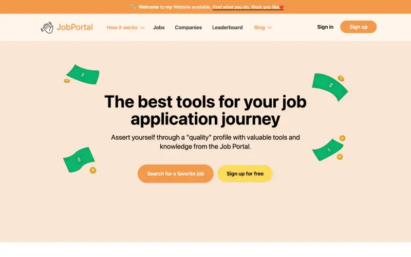 Screenshot of the JobPortal homepage