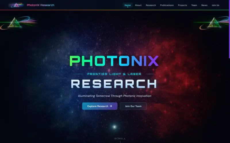 Screenshot of the PhotoniX Research homepage