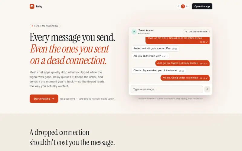 Screenshot of the Relay homepage